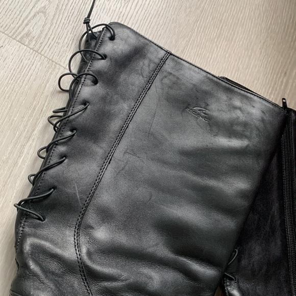 Size 9 1/2 B.Regence Black Leather Boots Made In‎ Canada lace up wide zipper - Picture 11 of 16